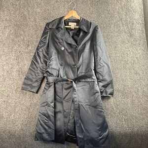 Calvin Klein Collection Navy Blue Silk Trench Coat Sz M Classic Quiet Luxury